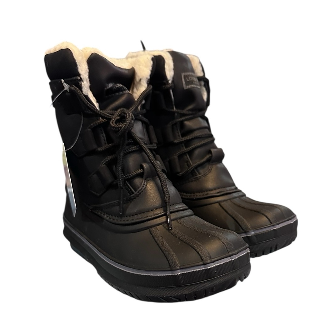 London Fog Cheshire Black Faux Fur Lined‎ Snow Boots water resistant 13M New